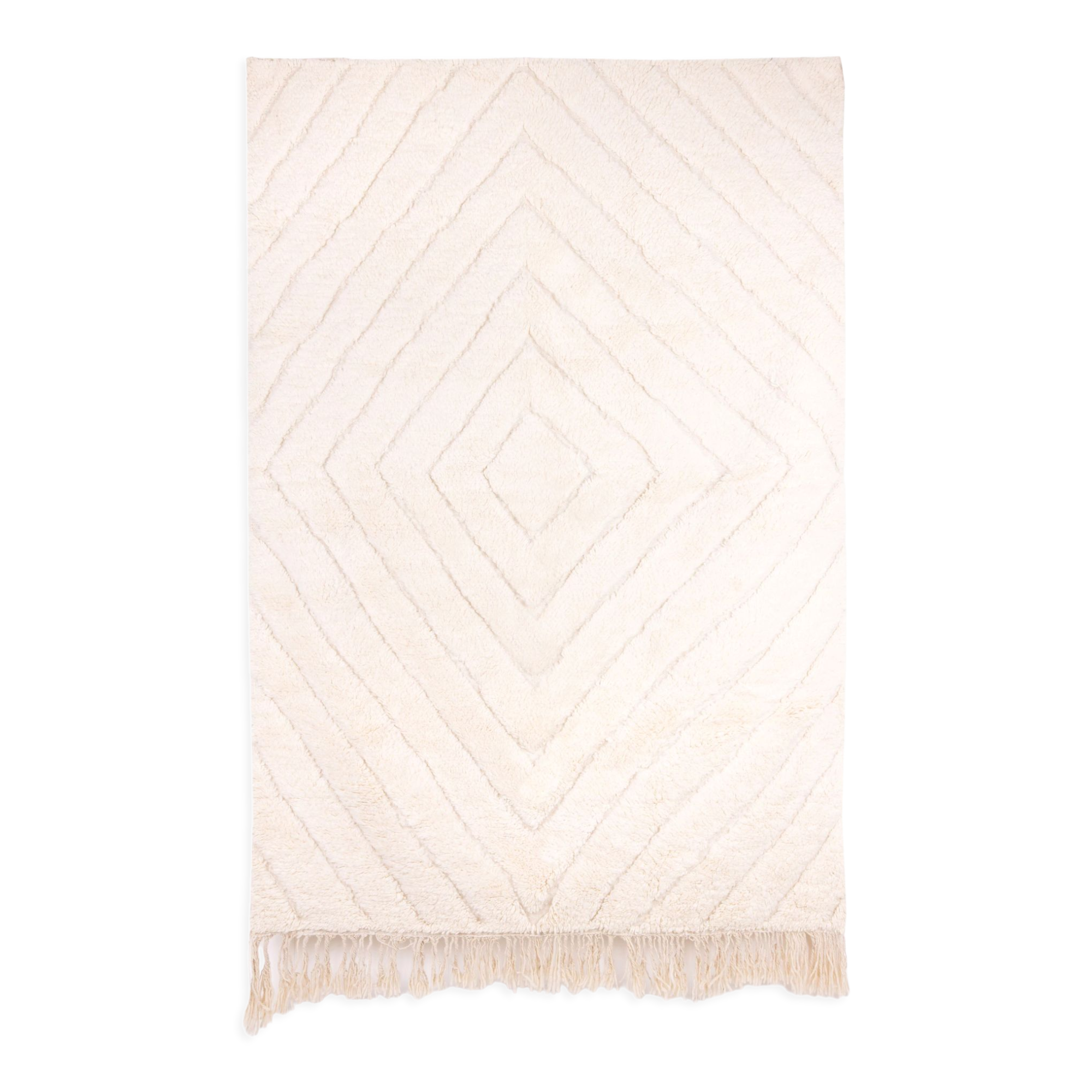 Berber carpet beni urain ecru with relief lines 242 x 156 cm