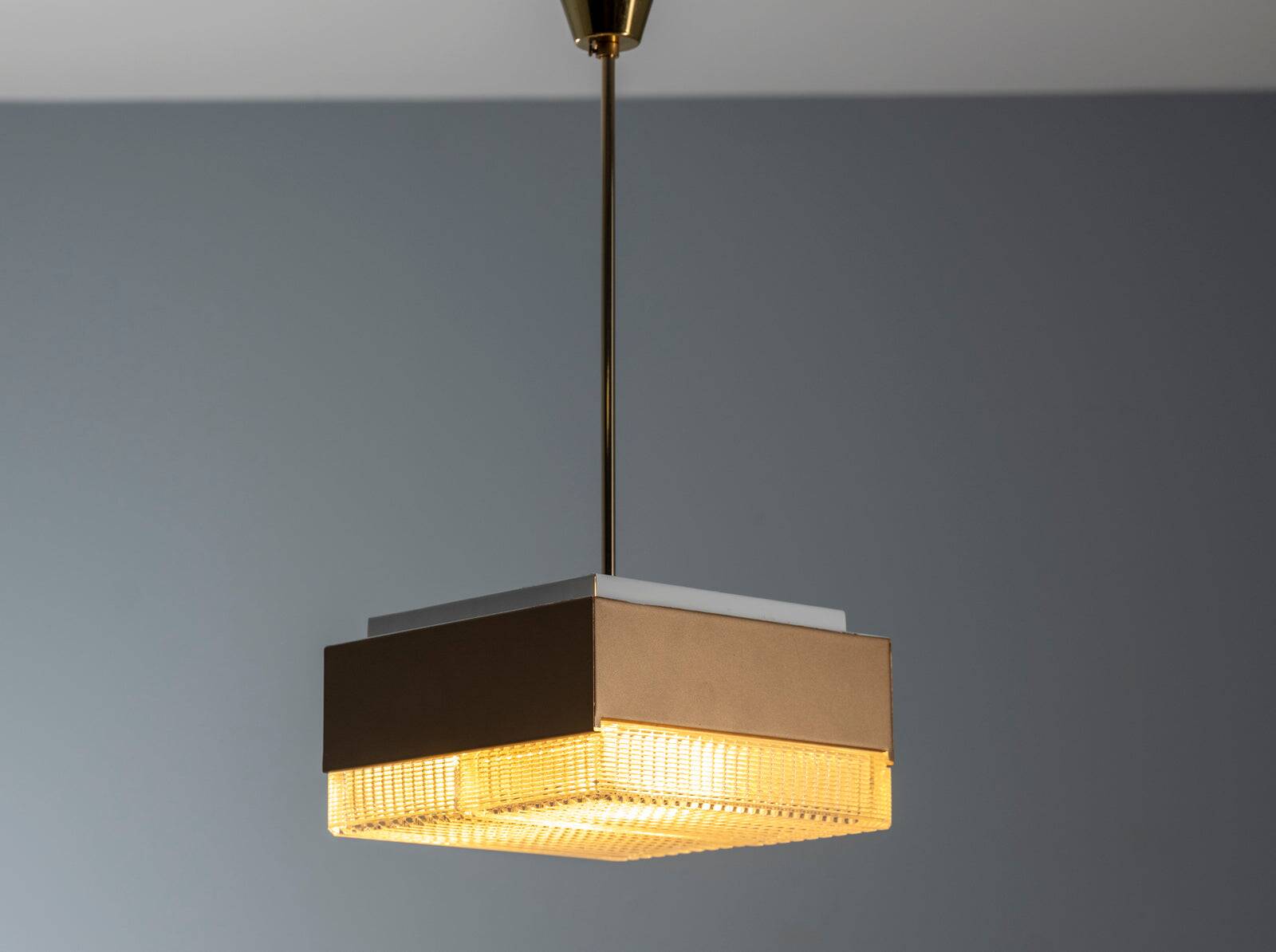 Pendant Light in Glass and Metal, 1970s Czechoslovakia, Vintage Mid-Century Ceiling Lamp Fixture
