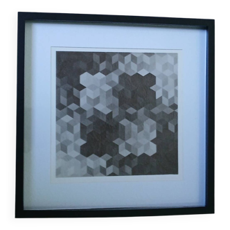 Tableau Vintage Art Optique - Victor Vasarely - Frame 40x40cm