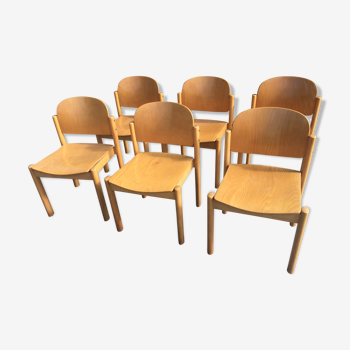 Suite of 6 chairs in vintage beech