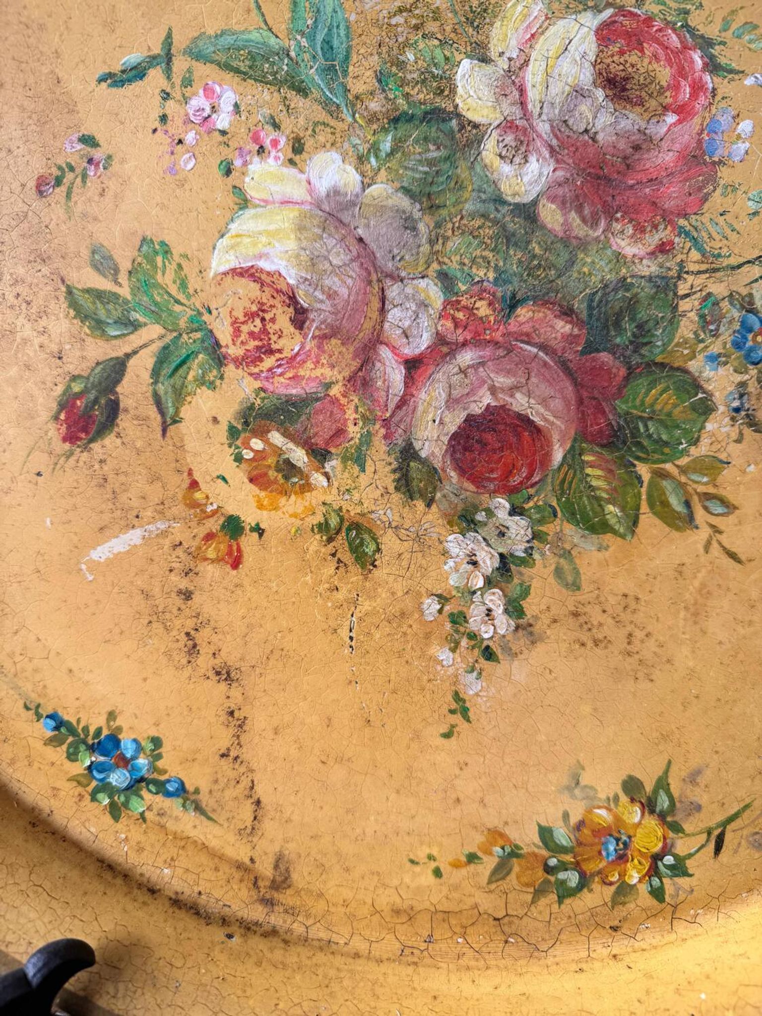 Old and large painted sheet metal tray / late 19th century
