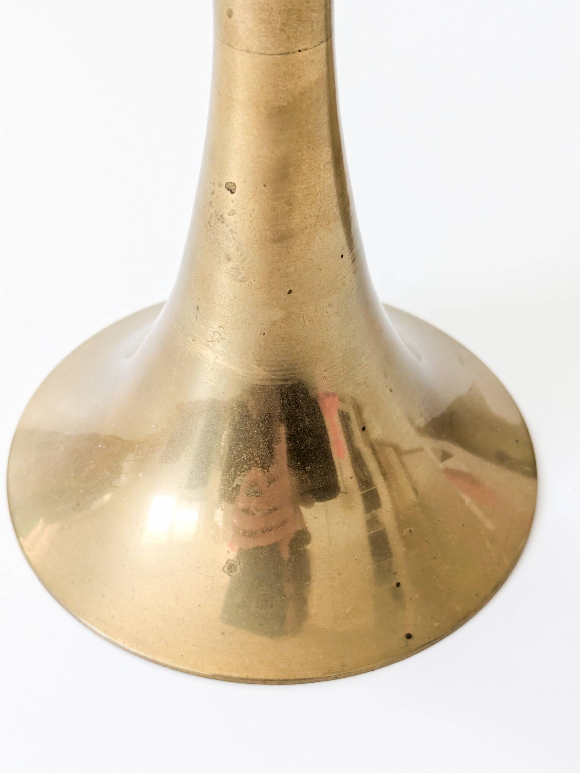 Pair of Midcentury brass candlesticks, flared shape.