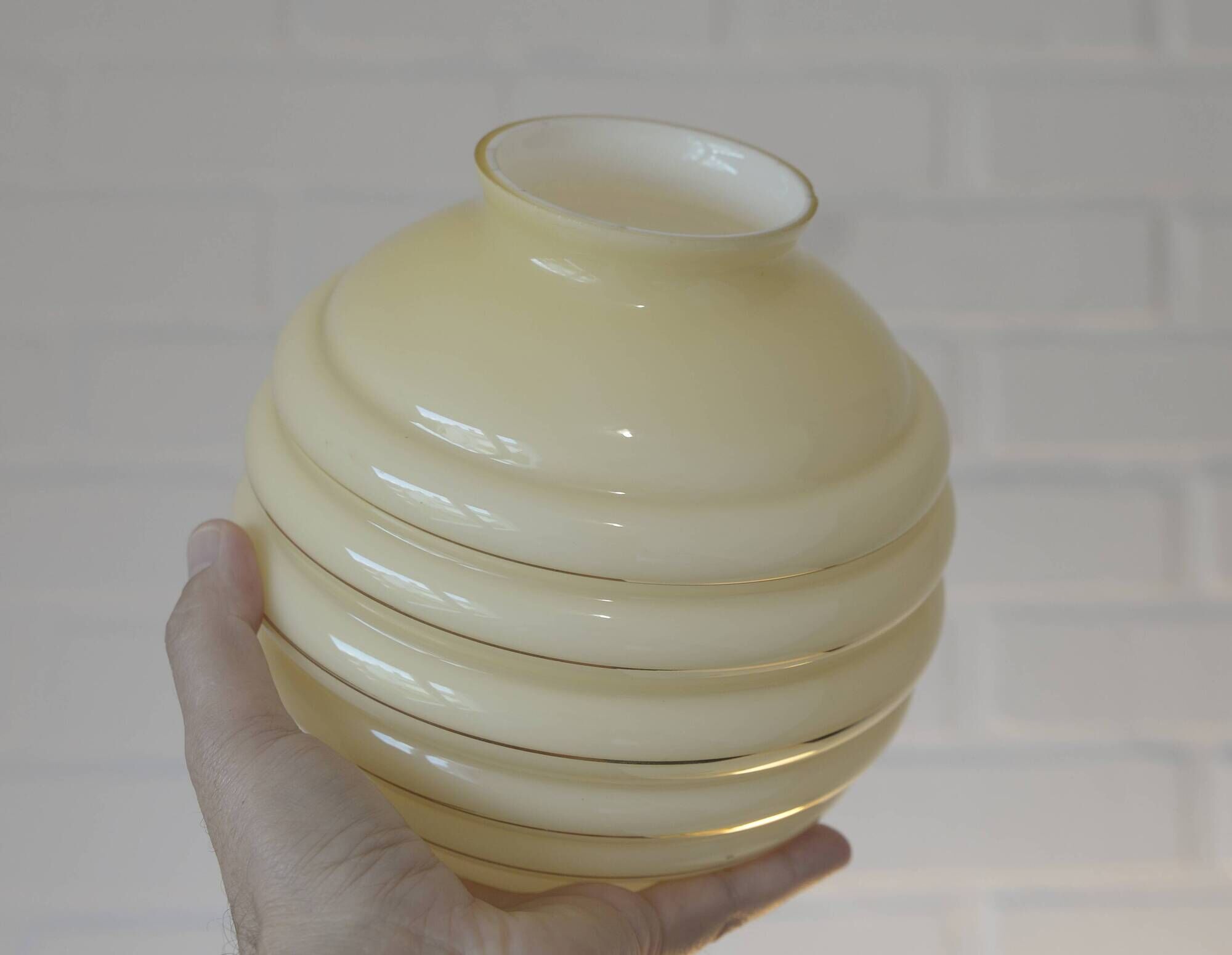 Set Of 3 Art Deco Semi Flush Ceiling Lights | 1940s Beige Hand Blown Glass