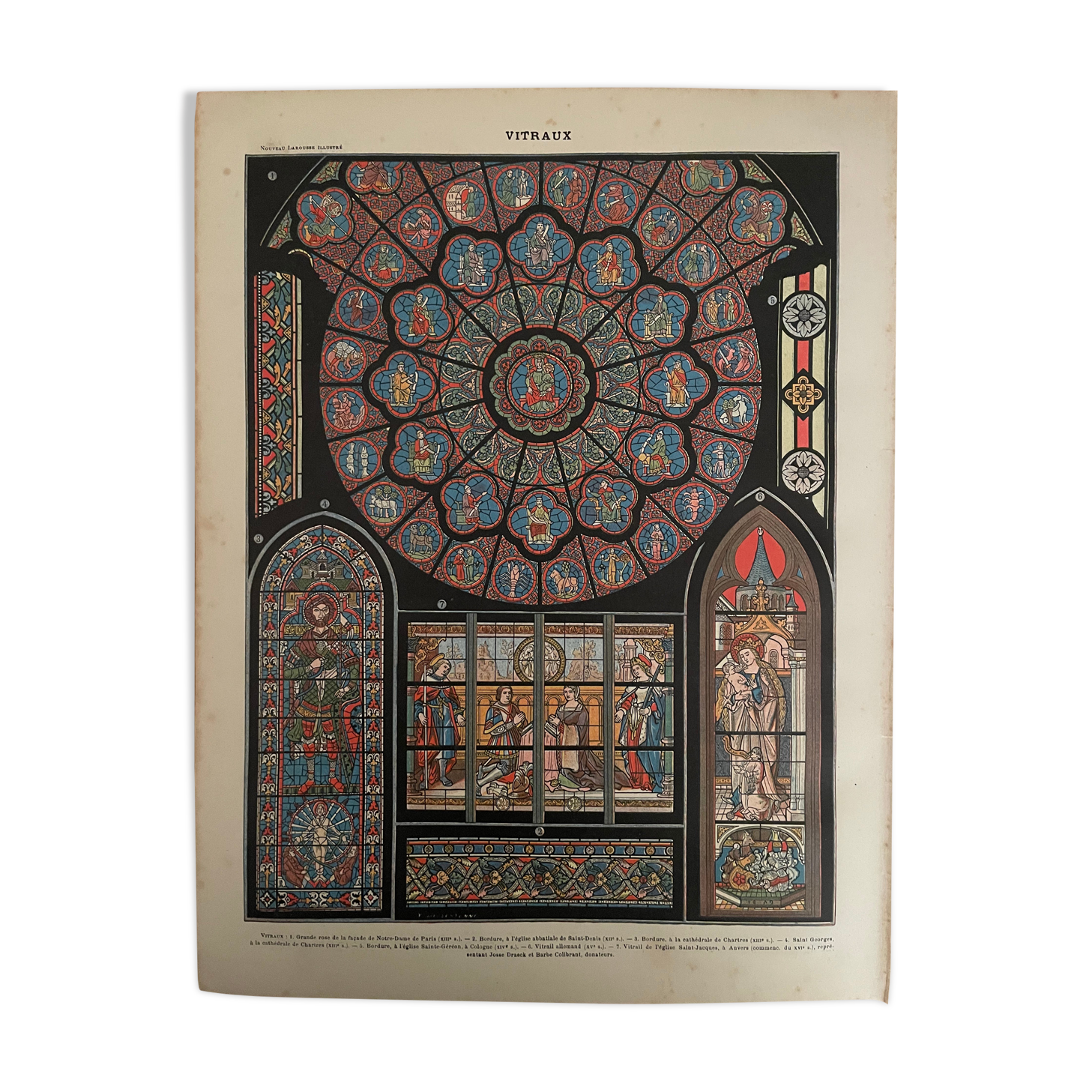 Lithograph engraving on stained glass windows (Notre Dame de Paris) from 1897