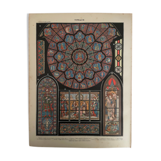 Lithograph engraving on stained glass windows (Notre Dame de Paris) from 1897