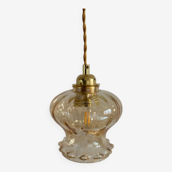 Walking lamp with vintage amber glass globe