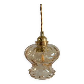 Walking lamp with vintage amber glass globe