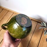 Vintage artisanal flowery ceramic pitcher vase