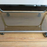 Table basse Space Age en verre fumé et acier chromé, 1970s