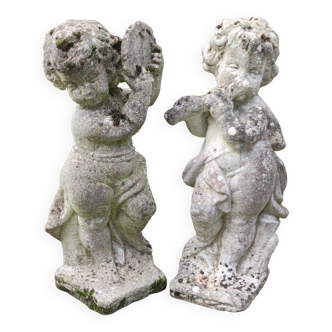 Paire statues chérubins en pierre reconstituée
