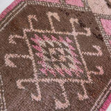 3x10 pink and brown herki runner rug, 307x88cm