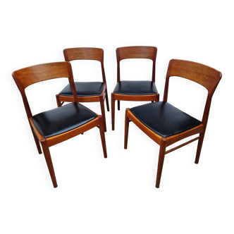 4 vintage chairs by Henning Kjaernulf model 26 in teak, Denmark, 1960s.