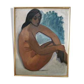 Oil on female nude framed panel