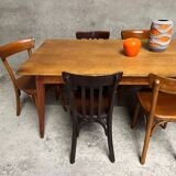 Vintage oak farm table with compass legs, 1950s
