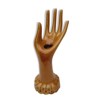 Hand Soliflore in varnished ceramic and honey-colored bracelet signed