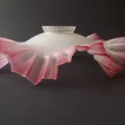 French Vintage 1930s Patterned Pink And White Frilled Glass Shade