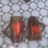 6 enamelled ceramic mugs, red and brown, Vallauris, vintage and designer