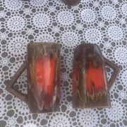 6 enamelled ceramic mugs, red and brown, Vallauris, vintage and designer