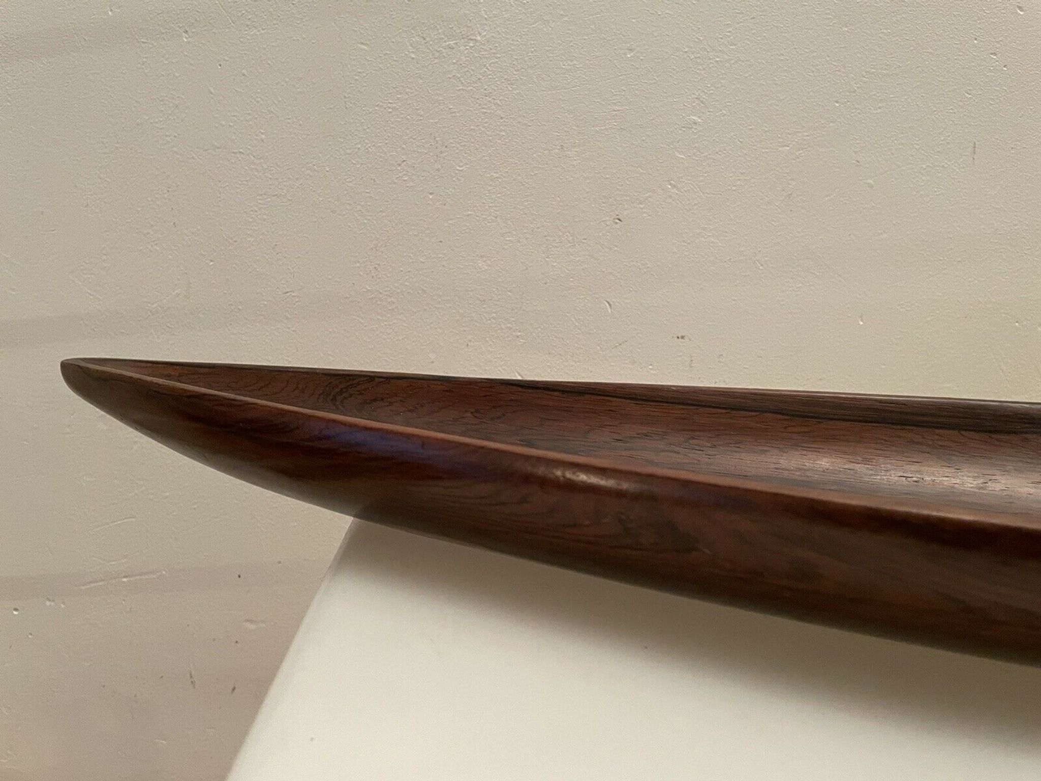 Centerpiece, canoe, wood art, jean gillon, jacaranda, vintage 70