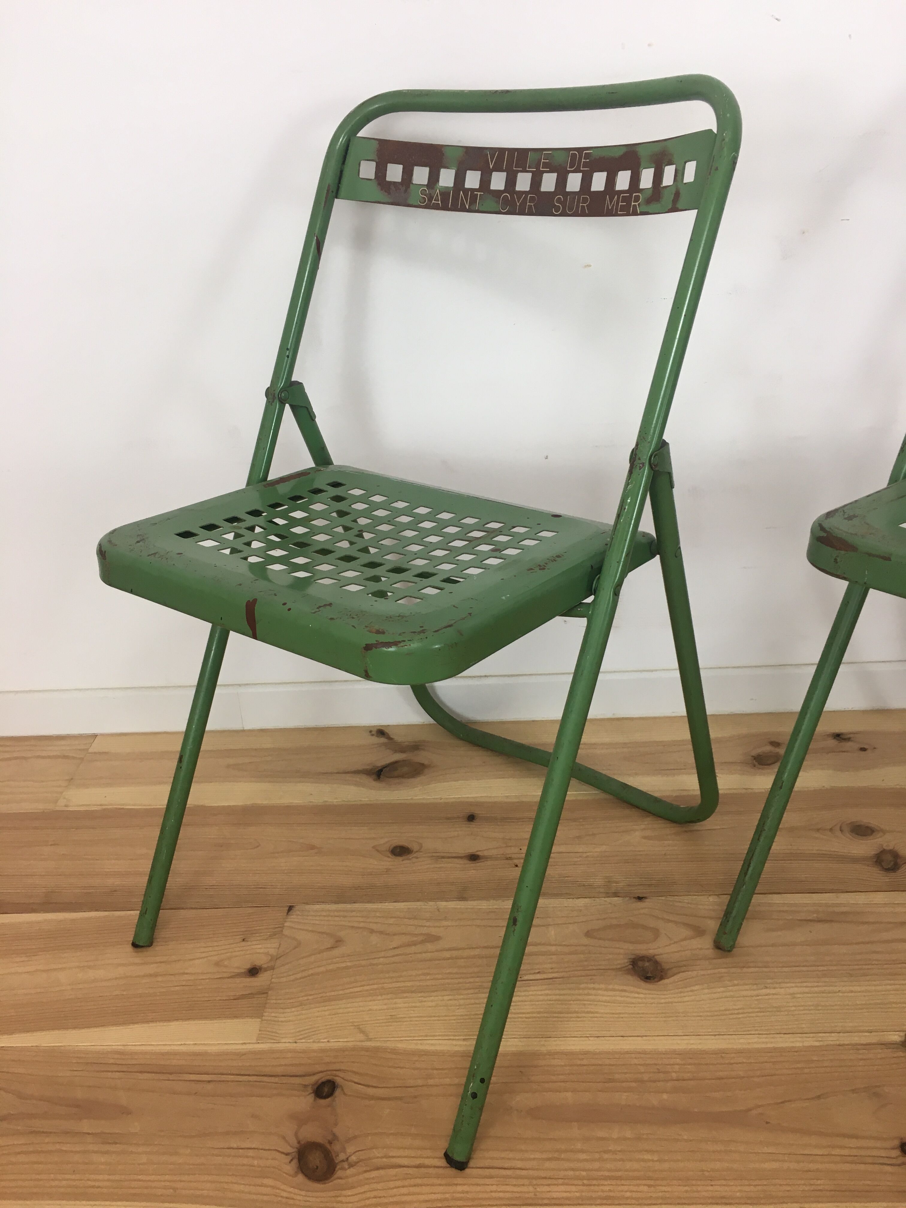 Industrial style metal terrace or garden chairs, folding