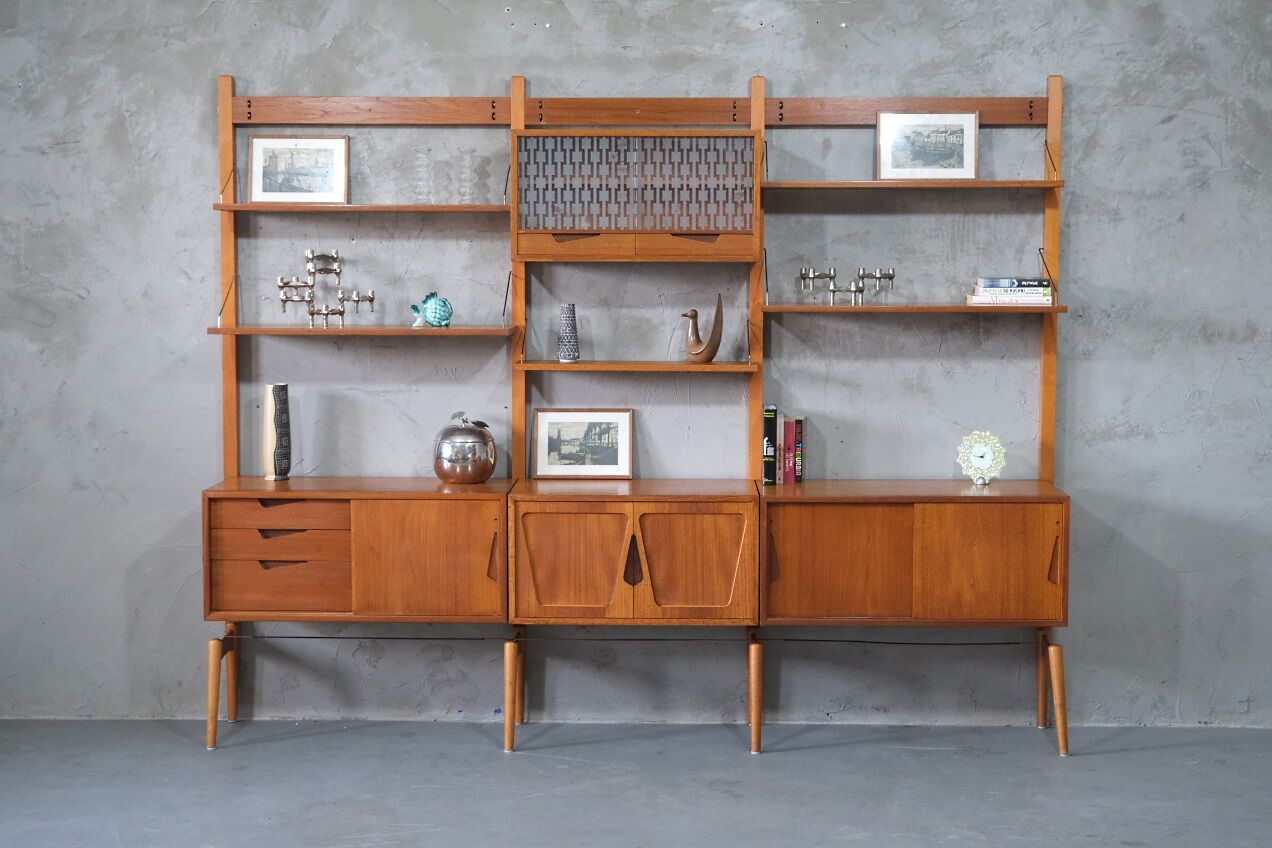 Mid-Century Modular Free Standing  Teak Wall Unit by Kjell Riise for Brodrene Jatogs, Norway, 1960s
