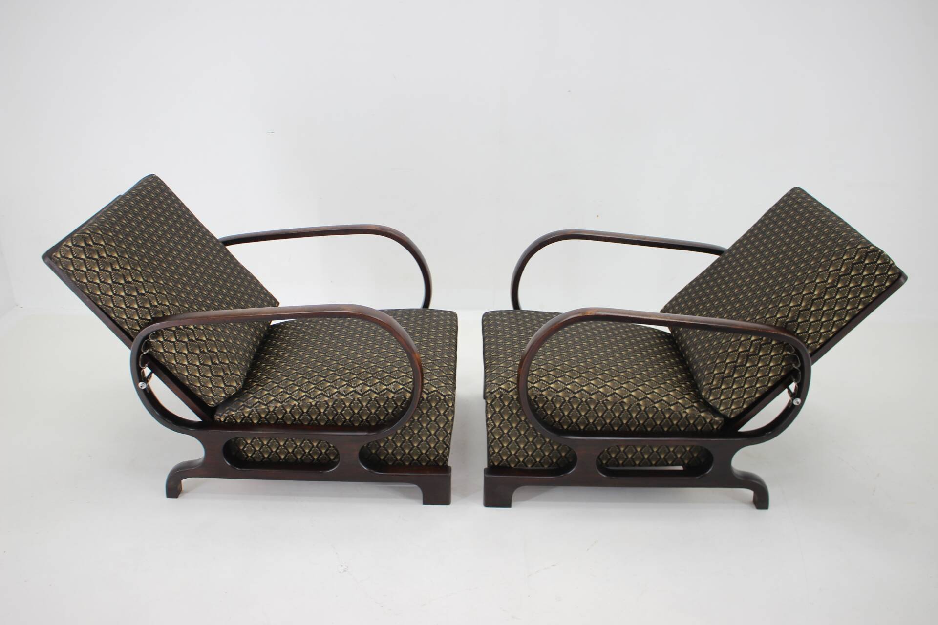 1930s Pair of Restored Art Deco Adjustable Armchairs, Czechoslovakia
