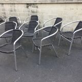 Eight Roland Vlaemynck aluminum coffee terrace armchairs (stackable)
