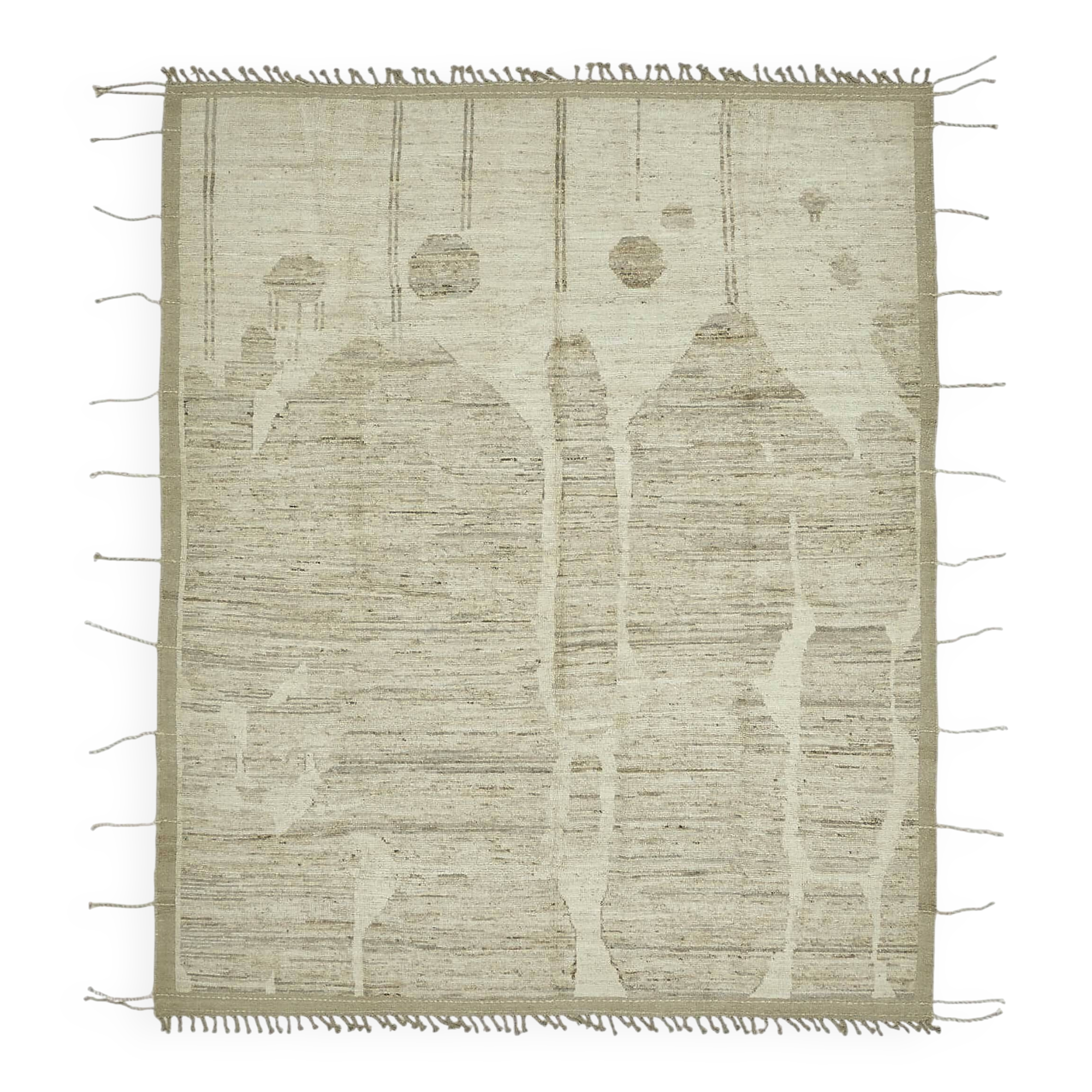 Hand-Knotted Turkish Contemporary 253 cm x 307 cm Beige Wool Carpet
