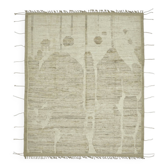 Hand-Knotted Turkish Contemporary 253 cm x 307 cm Beige Wool Carpet