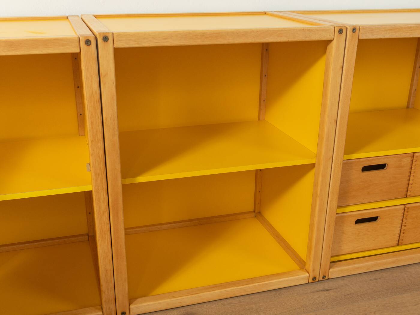 Flötotto modular system, 1970s, yellow, beech, four-piece