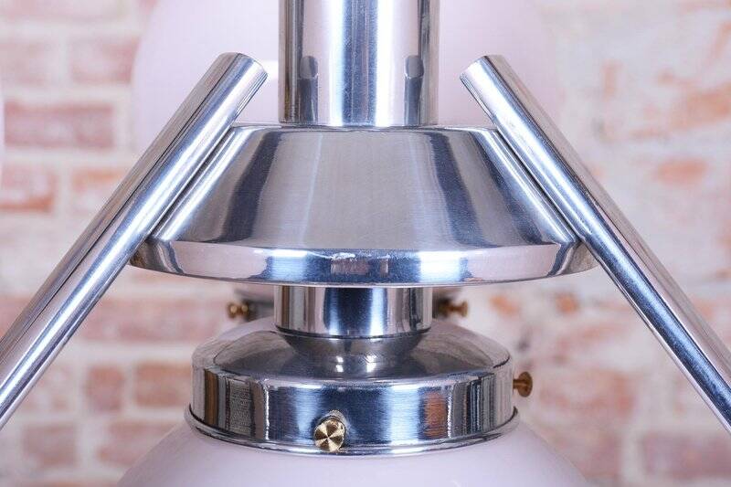 Art Deco Chandelier in Chrome-Plated Steel and Opal Glass, Czech, 1920s