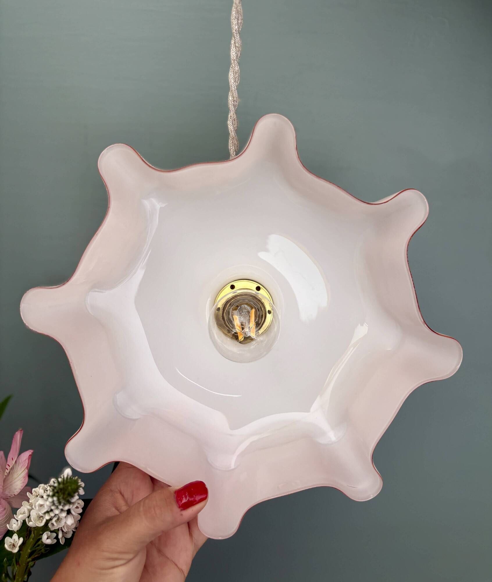 Vintage pink opaline pendant light