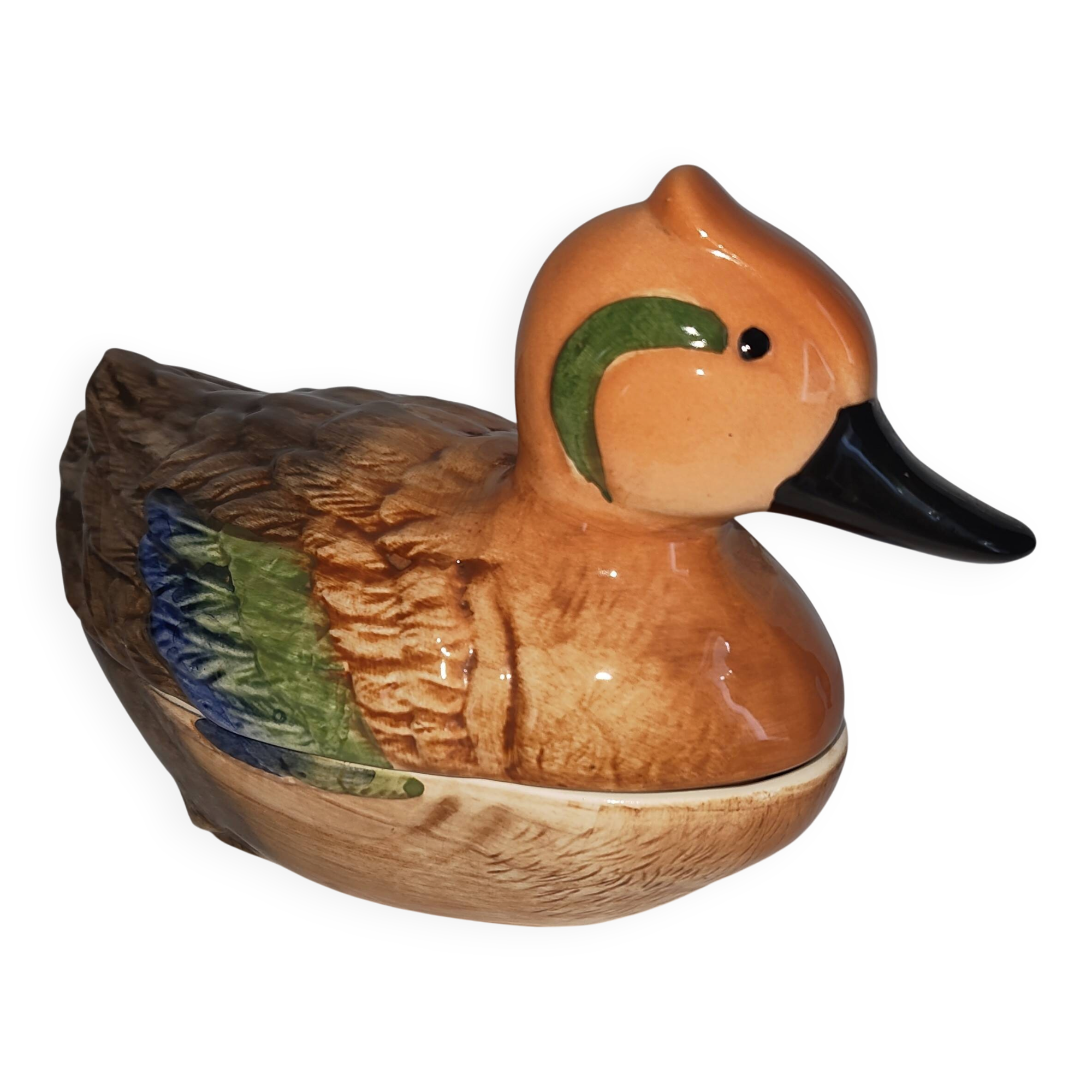 Duck Teal Terrine in Faience – Michel Caugant – Vintage