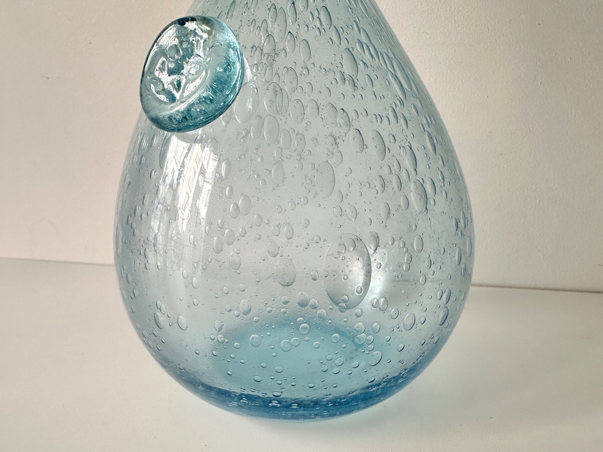 Vintage 1960s blue bubble glass BIOT carafe