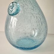 Vintage 1960s blue bubble glass BIOT carafe