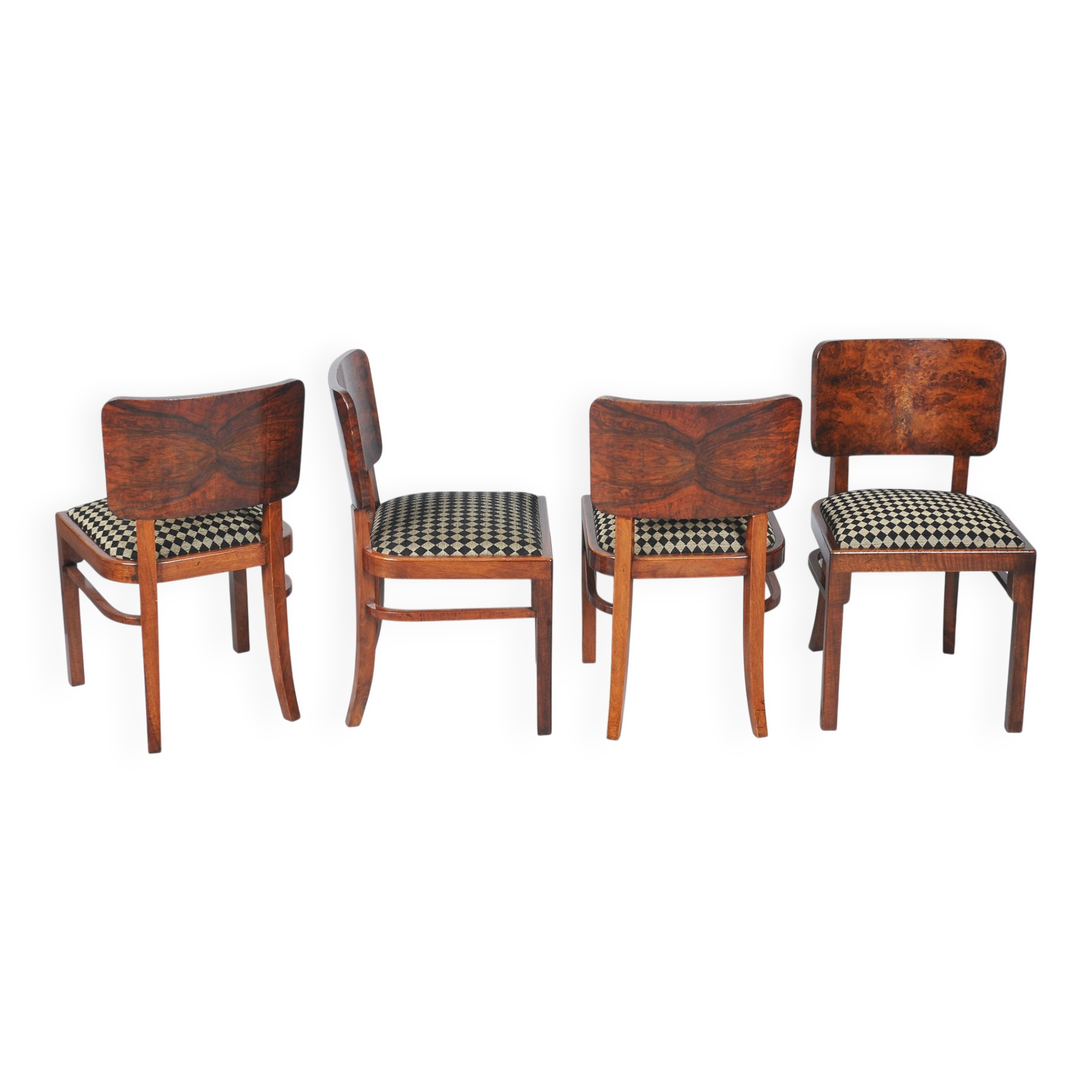Vintage Art Deco Chairs in Beech and Walnut Veneer, Czech, 1920s, Set of 4