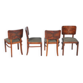 Vintage Art Deco Chairs in Beech and Walnut Veneer, Czech, 1920s, Set of 4