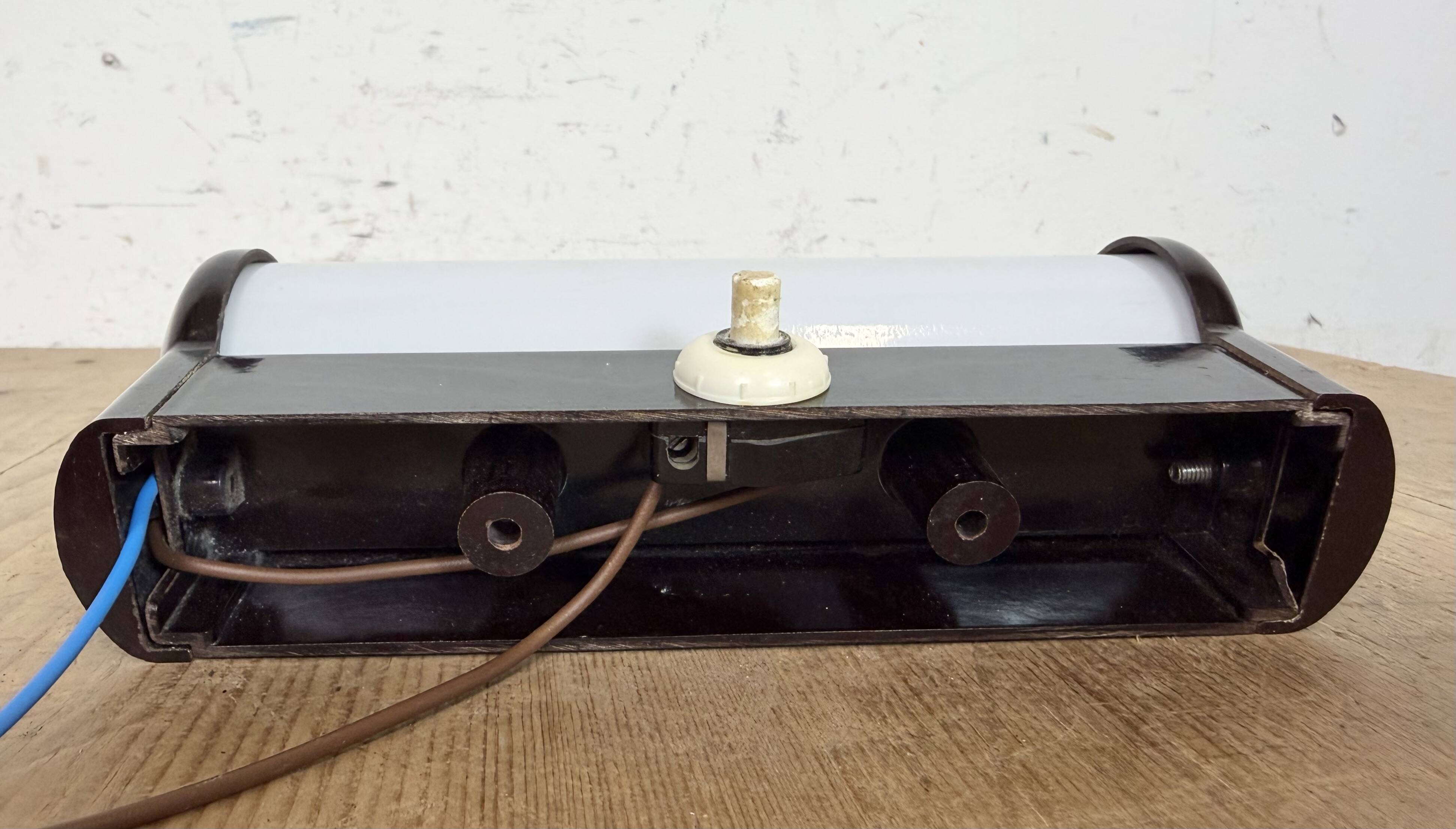 Industrial Brown Bakelite Wall Light with Milk Glass, 1950s