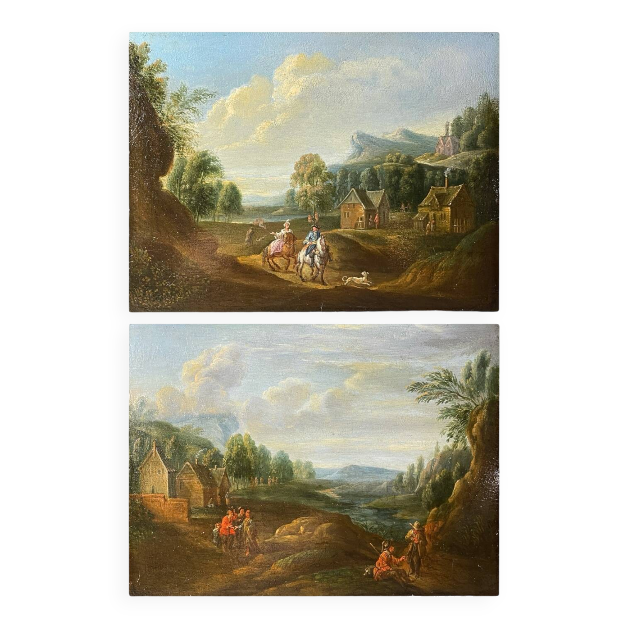 Pair of small paintings, Entourage of Jan Peeter Verdussen, oil on panel, 18th century