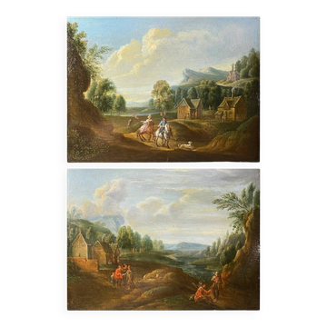Pair of small paintings, Entourage of Jan Peeter Verdussen, oil on panel, 18th century