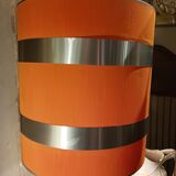 Chrome metal lamp 1970, vintage orange lampshade