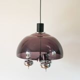 Three-branched chandelier in smoked plexi and chrome, Space Age, 1970