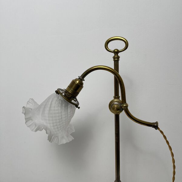 Lampe bureau style 1900 abat jour en cristal ancien système monte baisse
