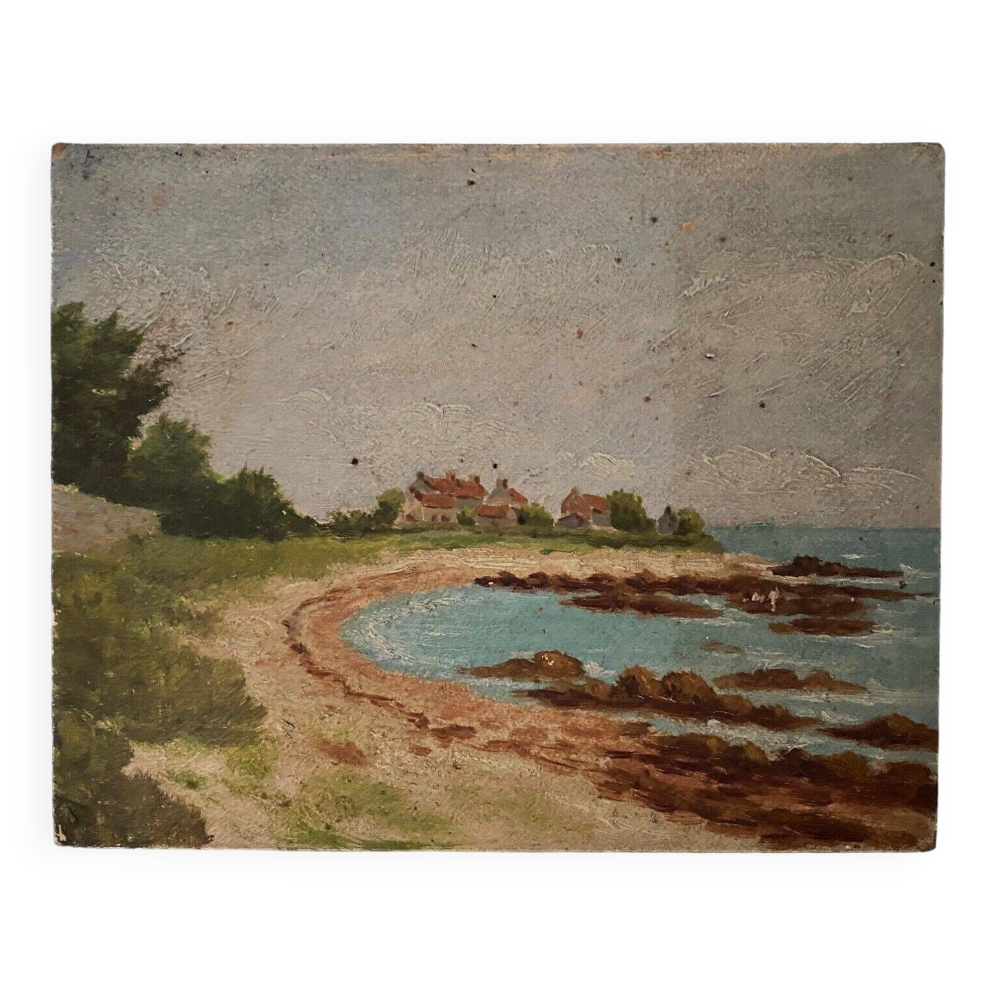 Oil on cardboard seaside beach landscape 1930