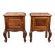 Pair of Louis XV style bedside tables with marquetry veneer, marble top, f
