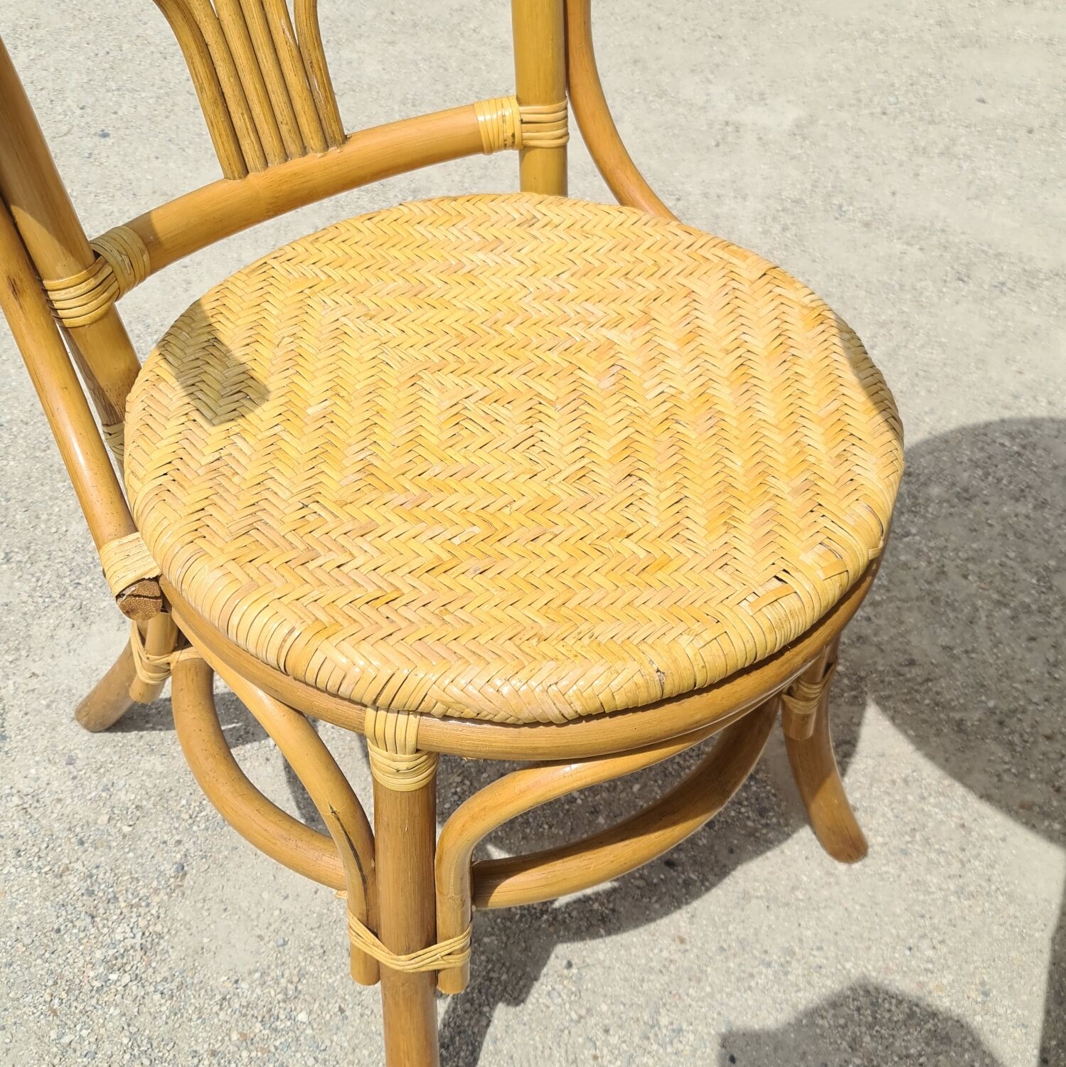Table and chairs bistrot head to head rattan bamboo 1970