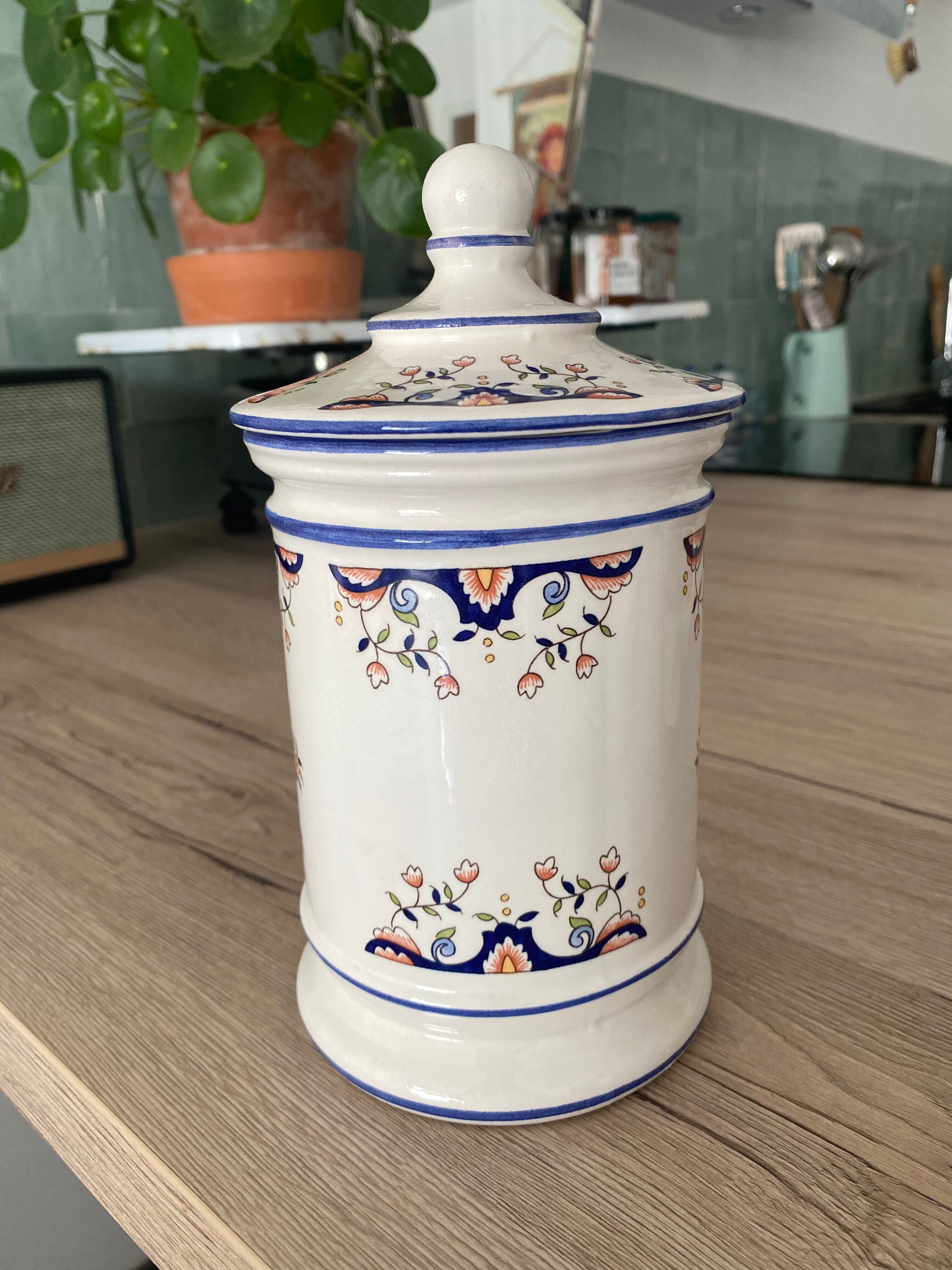 Pot apothicaire porcelaine décor floral