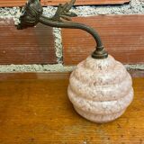 Antique Art Nouveau Gilt Bronze Wall Lamp + Vintage Pink Glass Ball