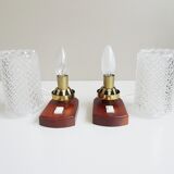 Paire de lampes de chevet avec base en bois
