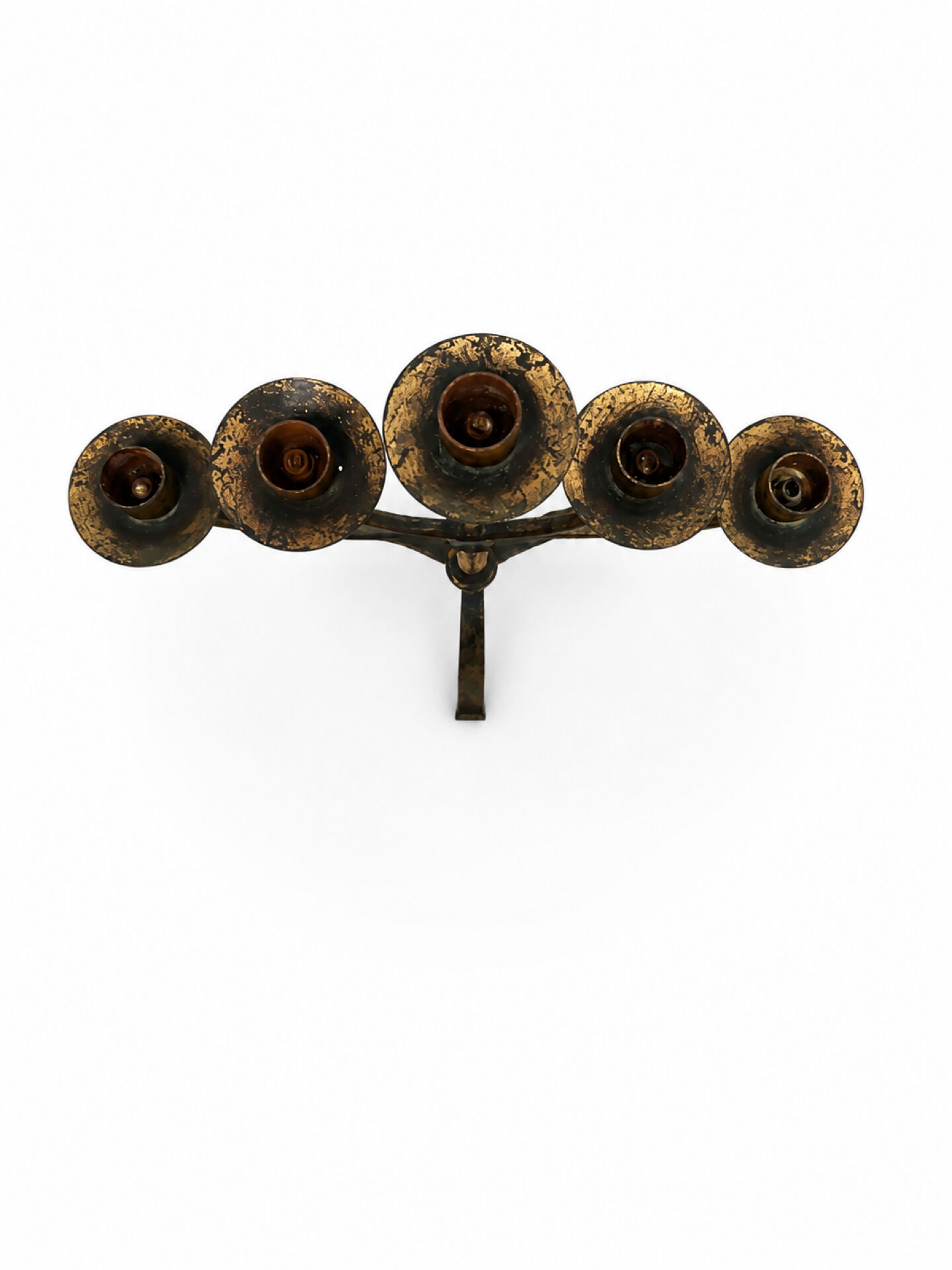 Large Mid-Century Brutalist 5-Arm Gilt Iron Candelabra 55cm